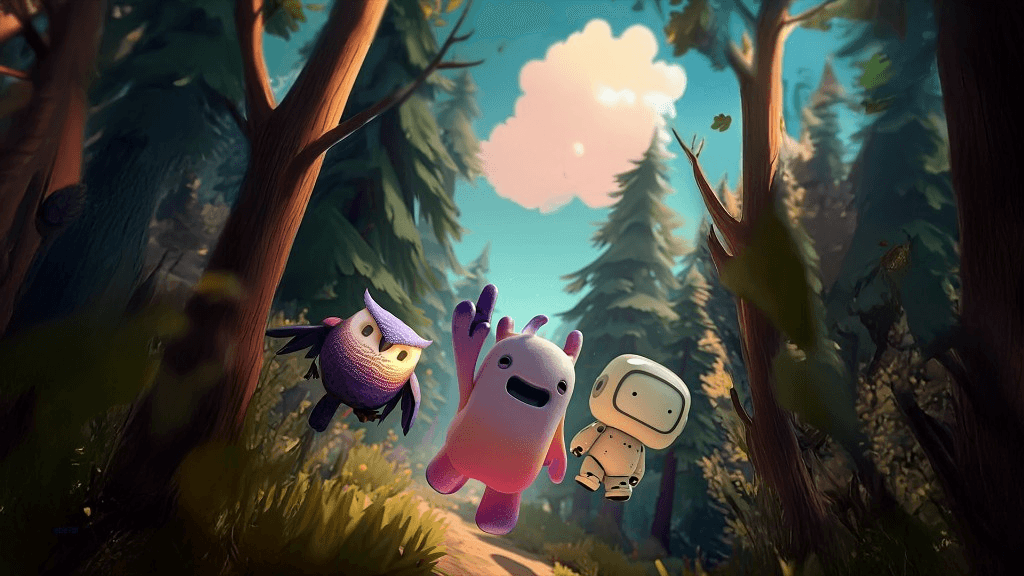 WLKR.learning characters exploring a sunlit forest path